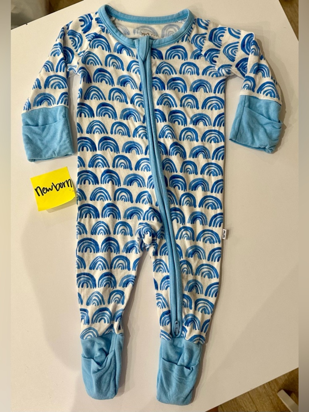 Little Sleepies, blue rainbows, newborn